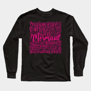 Mermaid Word Cloud Pink Long Sleeve T-Shirt